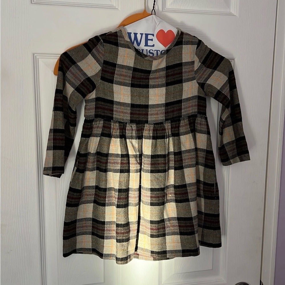 Zara Kids Plaid Dress - Black, Brown, Cream